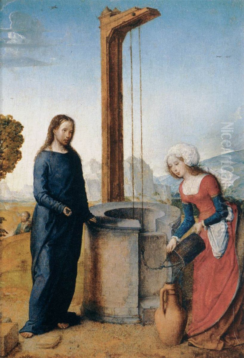 Christ talking to the Woman of Samaria (Altarpiece of Isabella of Castile).[3] Oil Painting by Juan De Flandes