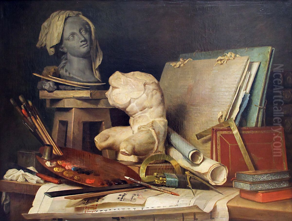 Attributes of Painting, Sculpture and Architecture Oil Painting by Anne Vallayer-Coster
