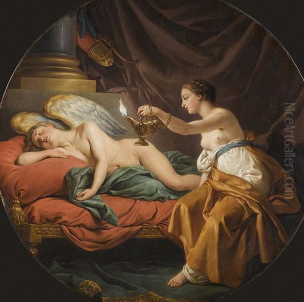 Psyche surprising sleeping Cupid Oil Painting by Louis-Jean-Francois Lagrenee Psyche surprising sleeping Cupid Oil Painting by Louis-Jean-Francois Lagrenee