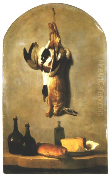 Nature morte (lievre, canard, bouteilles, pain et fromage) Oil Painting by Jean-Baptiste Oudry