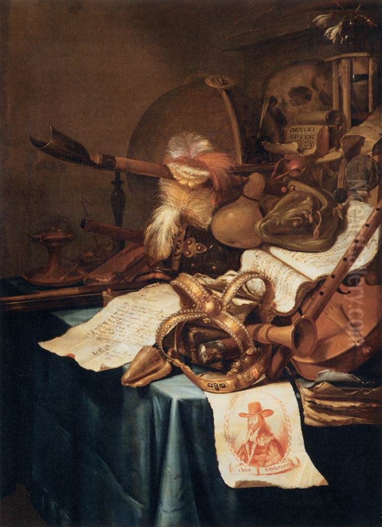 Vanitas with a Royal Crown Oil Painting by Vincent van der Vinne