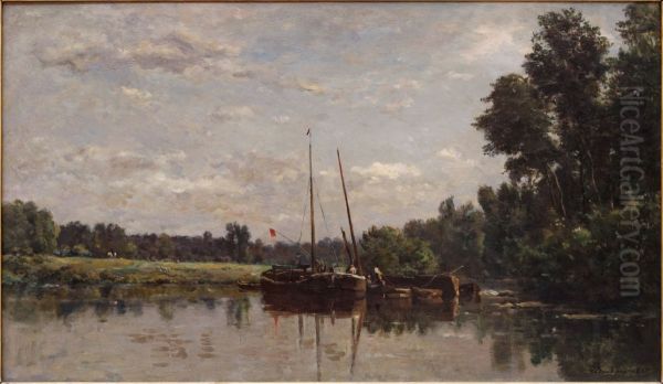 Les peniches. Oil Painting by Charles-Francois Daubigny