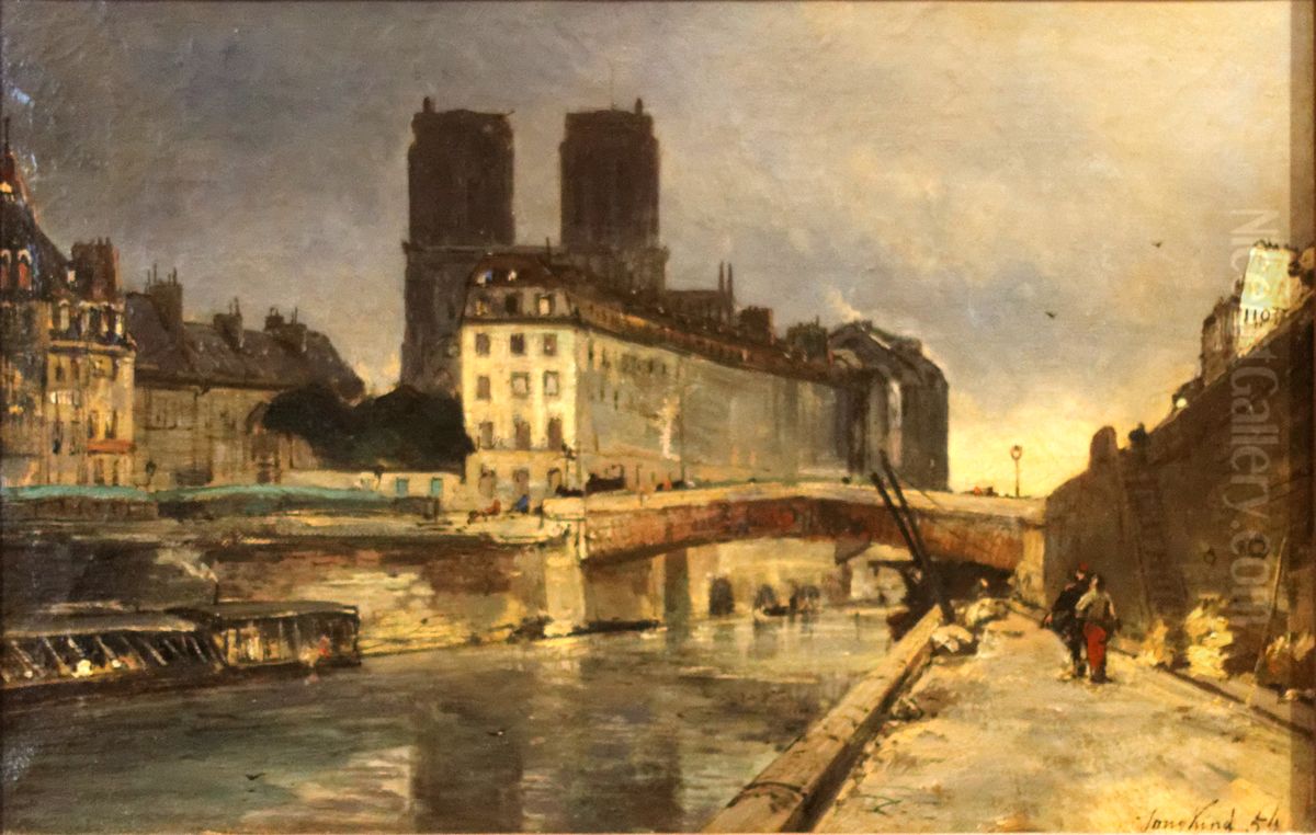Notre-Dame de Paris, vue du quai Saint-Michel avec le Petit Pont Oil Painting by Johan Jongkind