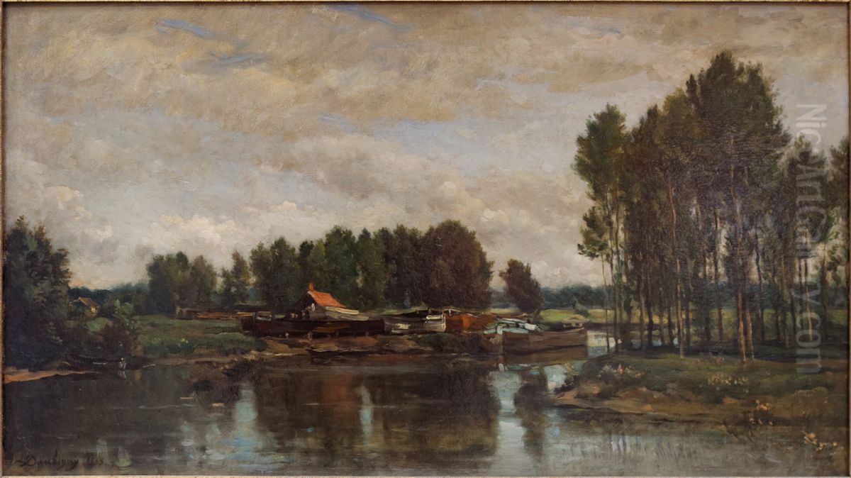 Bateaux sur l'Oise. Oil Painting by Charles-Francois Daubigny