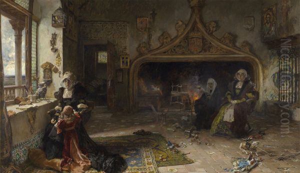 La reina dona Juana la Loca, recluida en Tordesillas con su hija, la infanta dona Catalina Oil Painting by Francisco Pradilla y Ortiz
