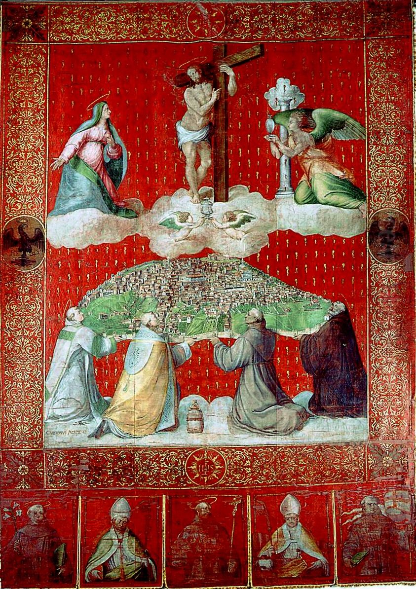 del gonfalone della citta dell'Aquila Oil Painting by Giovan Paolo Cardone