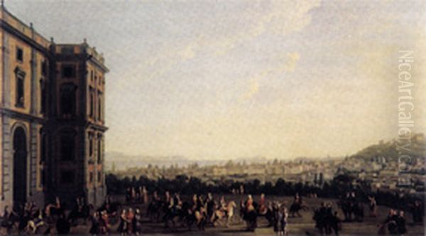 Ferdinand IV Riding a Horse with the Court Oil Painting by Antonio Joli