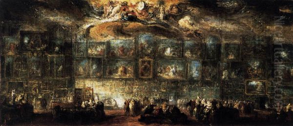 The Salon of 1779 Oil Painting by Gabriel de Saint-Aubin