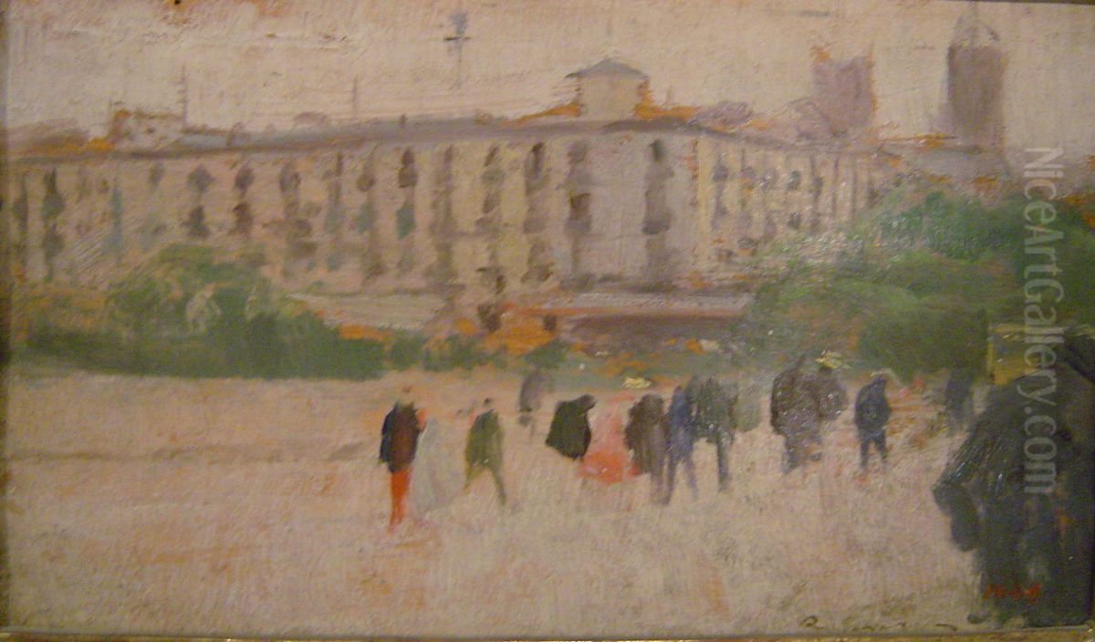 Paisatge urba amb figures Oil Painting by Ramon Casas