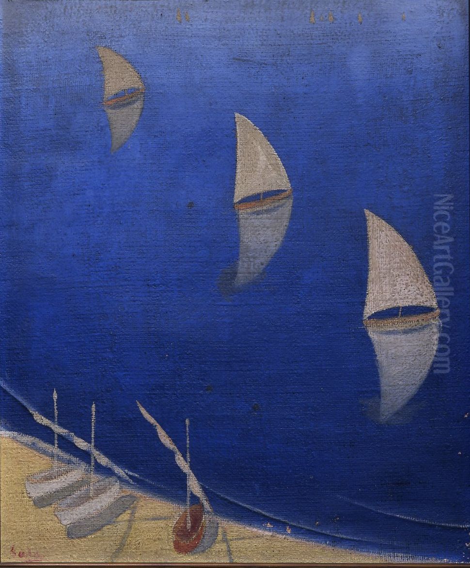 Barques de Vilanova Oil Painting by Rafael Sala Marco