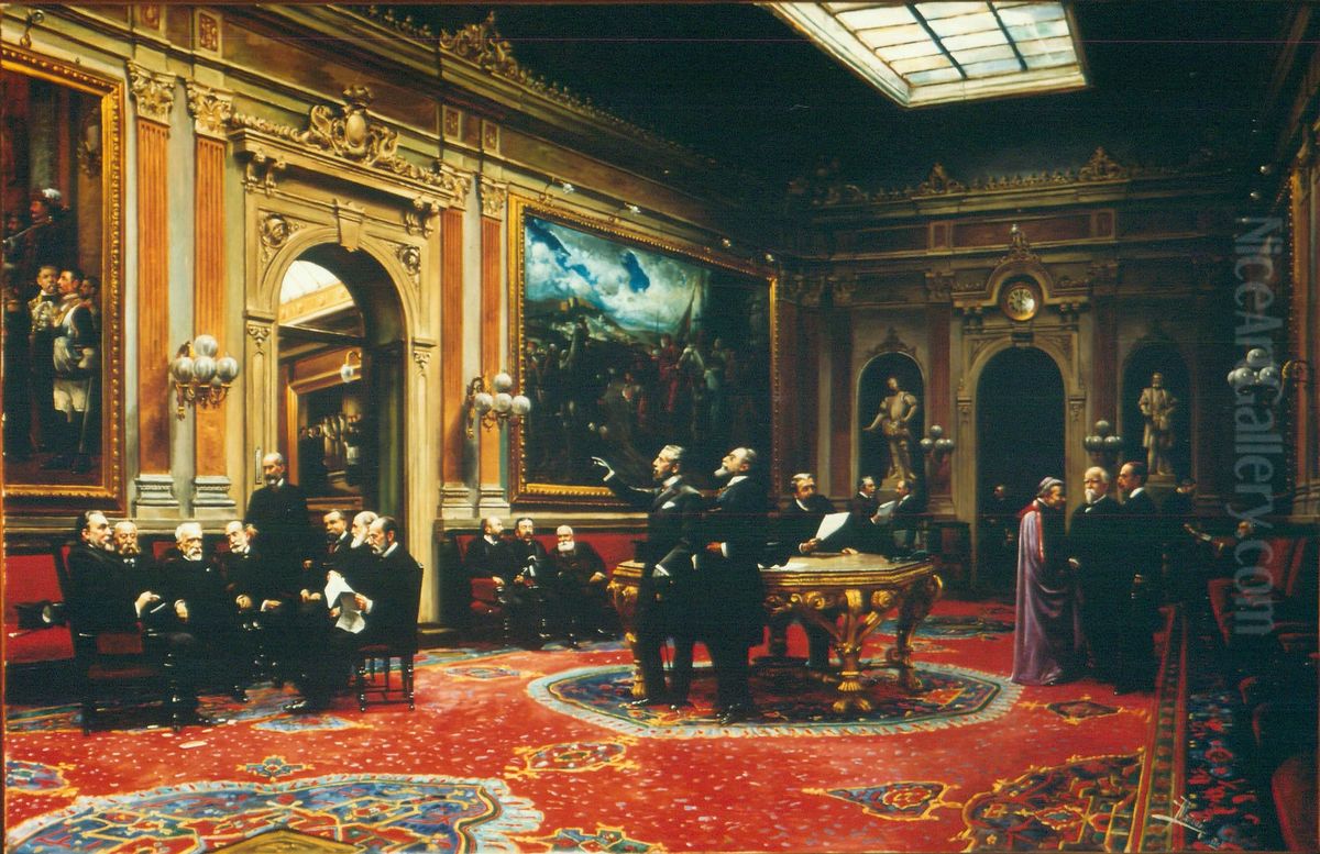Salon de Conferencias del Senado en 1904 Oil Painting by Asterio Mananos Martinez