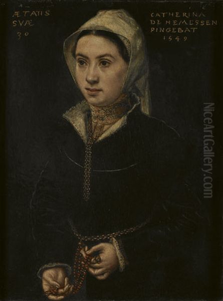 Portrait of an unknown woman Oil Painting by Catarina van Hemessen