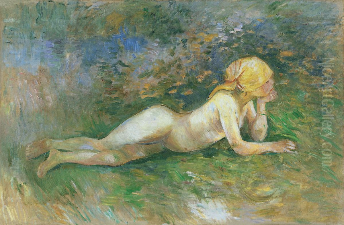 Reclining nude shepherdess Oil Painting by Berthe Morisot