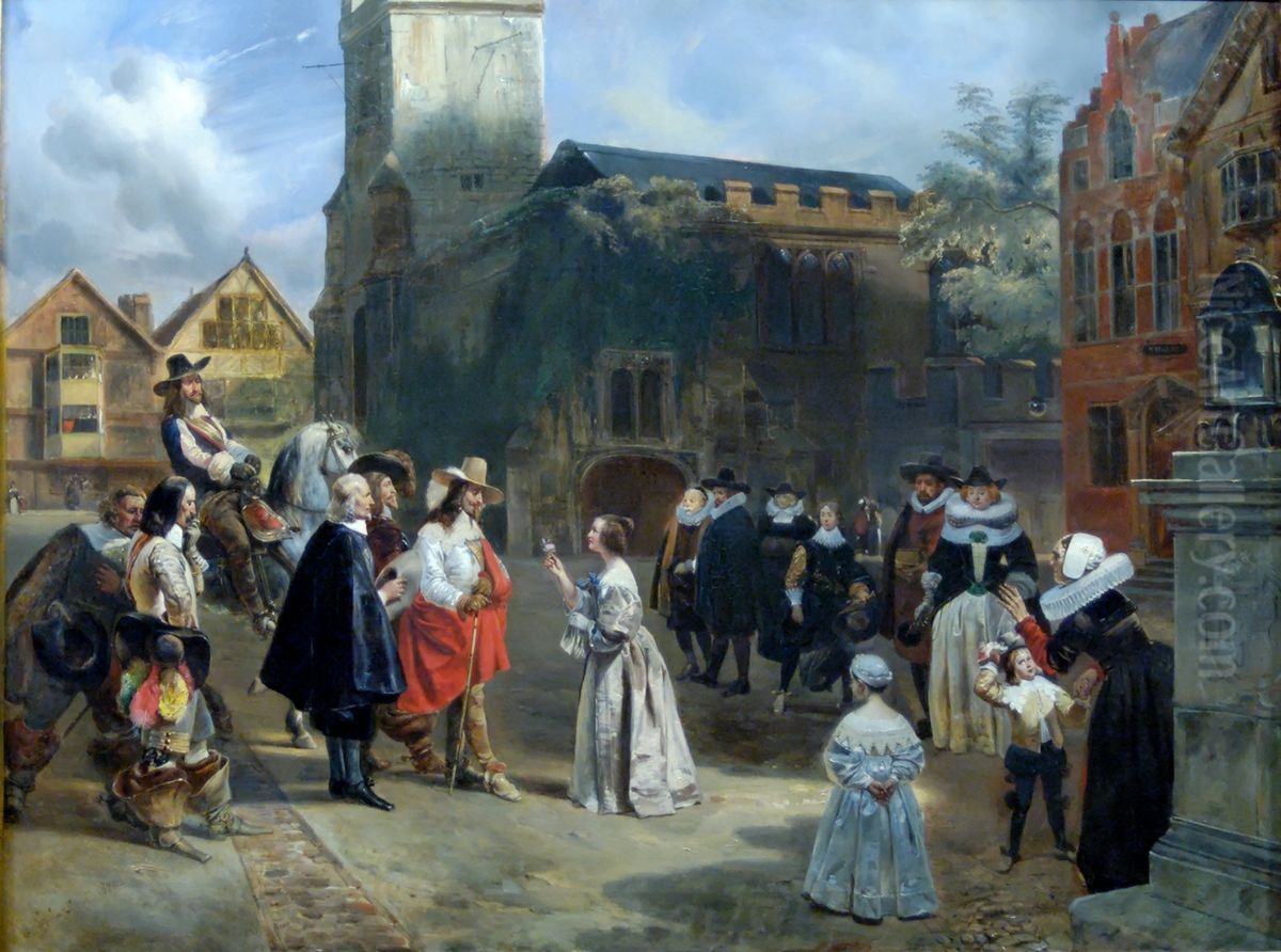 Charles I receiving a rose from a young girl when about to be brought as a prisoner to Carisbrooke Castle, where he will soon be condemned and executed Oil Painting by Eugene Lami