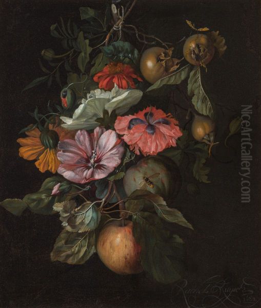 Festoon of flowers hanging on a nail Oil Painting by Rachel Ruysch