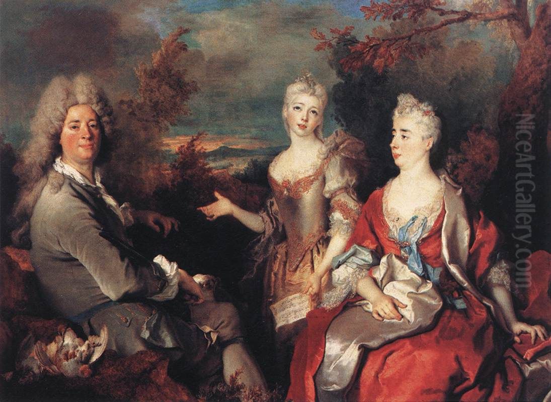 Portrait de famille; dit autrefois le peintre, sa femme et sa fille Oil Painting by Nicolas de Largilliere