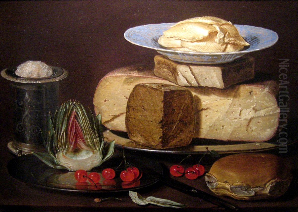 Still Life with Cheeses, Artichoke, and Cherries Oil Painting by Clara Peeters Still Life with Cheeses, Artichoke, and Cherries Oil Painting by Clara Peeters