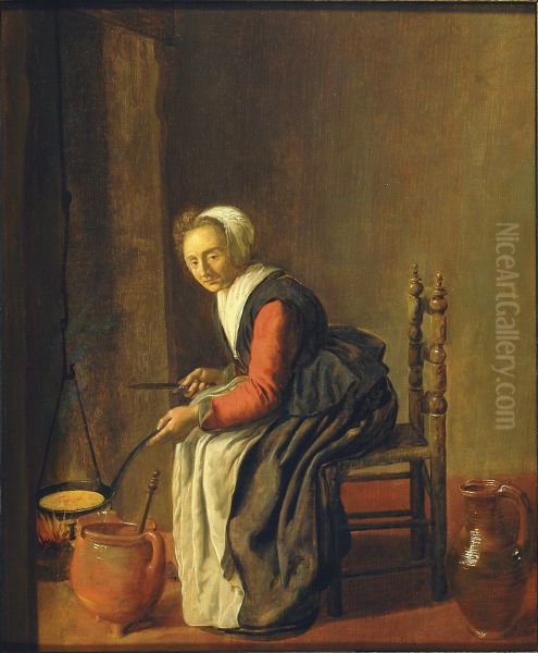 De pannenkoekenbakster Oil Painting by Jan Miense Molenaer