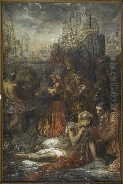 Darius, Fleeing after the battle of Arbela, Stops, Exhausted, to Drink from a Pond Oil Painting by Gustave Moreau
