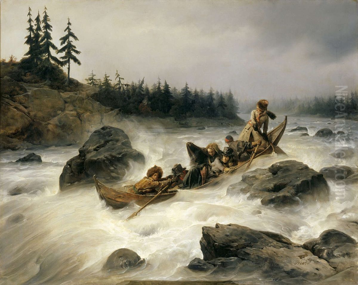 Le duc d'Orleans descend le grand rapide de l'Eijampaika Oil Painting by Francois-Auguste Biard