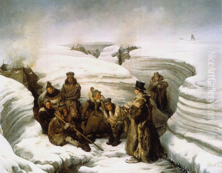 Laestadius preker for samene Oil Painting by Francois-Auguste Biard
