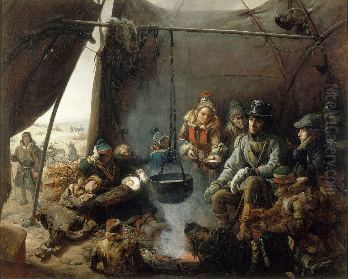 Le duc d'Orleans recu dans un campement de Lapons, aout 1795 Oil Painting by Francois-Auguste Biard
