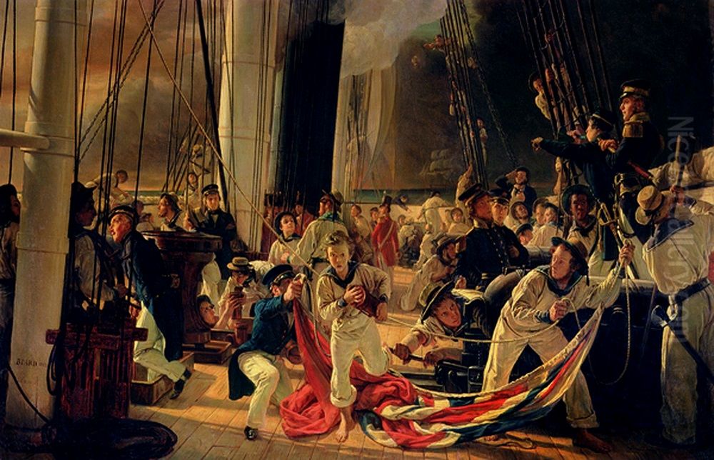 On the deck during a sea battle Oil Painting by Francois-Auguste Biard