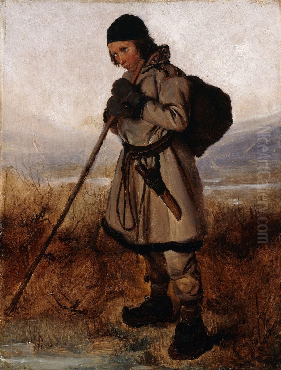 A Laplander Oil Painting by Francois-Auguste Biard