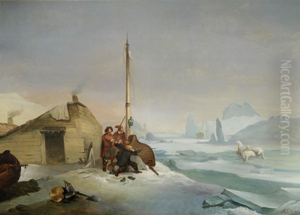 Nova Zembla coast Oil Painting by Francois-Auguste Biard