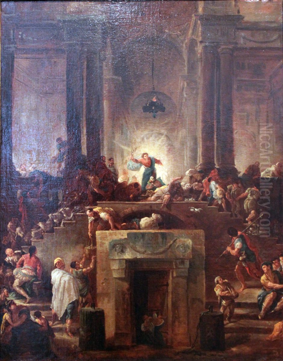 Christ expulses the money changers out of the temple Oil Painting by Hubert Robert