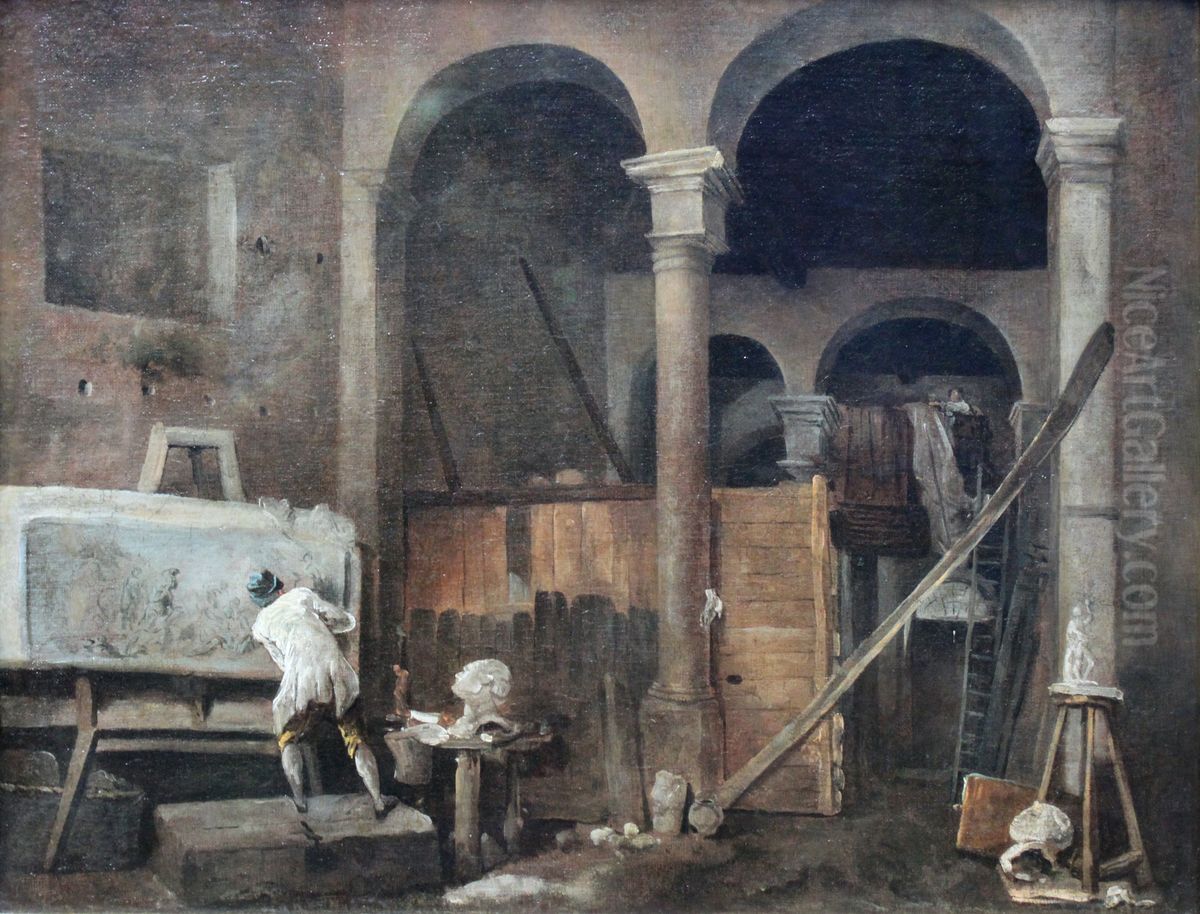 The Artist's Studio Oil Painting by Hubert Robert
