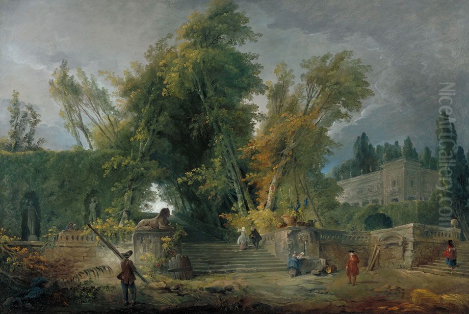 Jardin d'une villa italienne Oil Painting by Hubert Robert