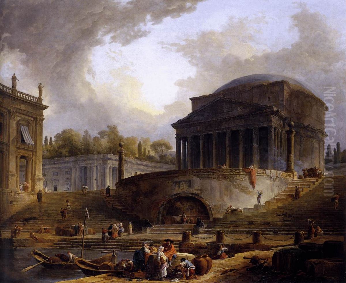 View of Ripetta Oil Painting by Hubert Robert