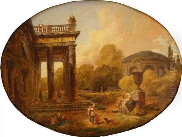 View of the Borghese Gardens in Rome Oil Painting by Hubert Robert