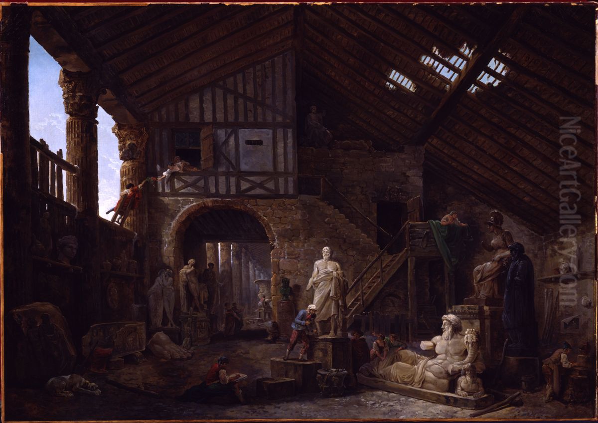 Studio of an Antiquities Restorer in Rome Oil Painting by Hubert Robert