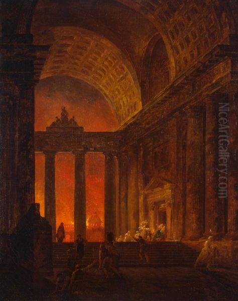 Fire Oil Painting by Hubert Robert