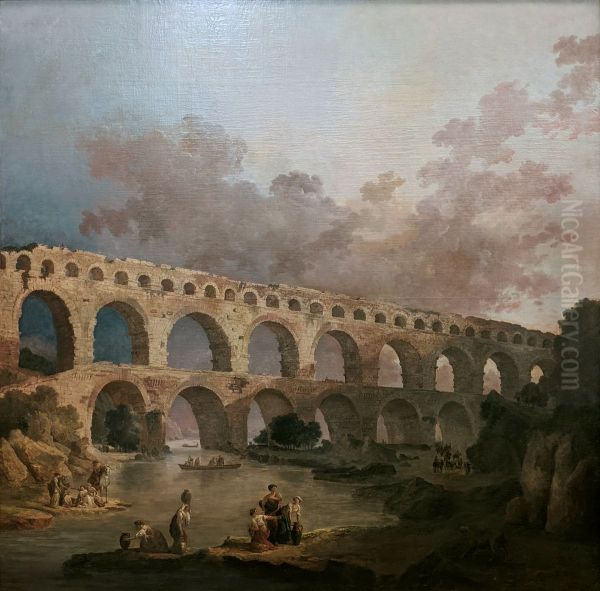 The Pont du Gard Oil Painting by Hubert Robert