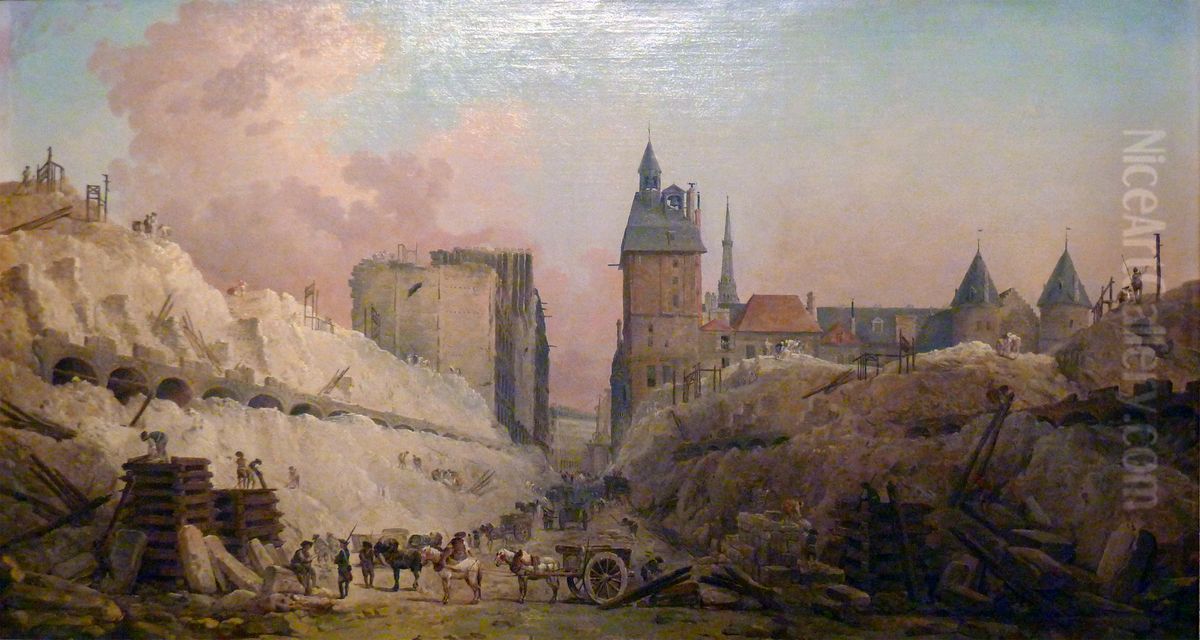 The Demolition of Houses on the Pont au Change Oil Painting by Hubert Robert