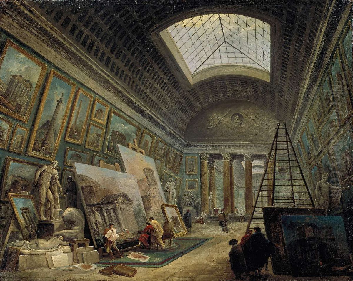 Une galerie du Musee Oil Painting by Hubert Robert