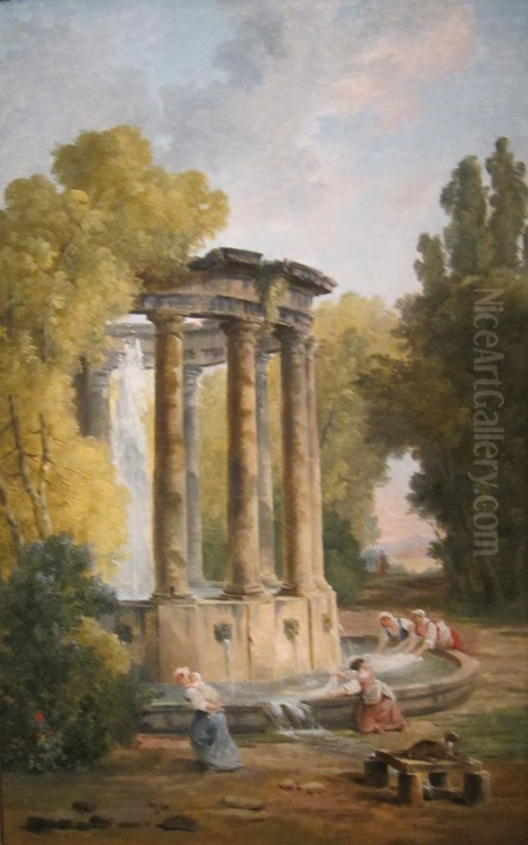 The Washer Women Oil Painting by Hubert Robert