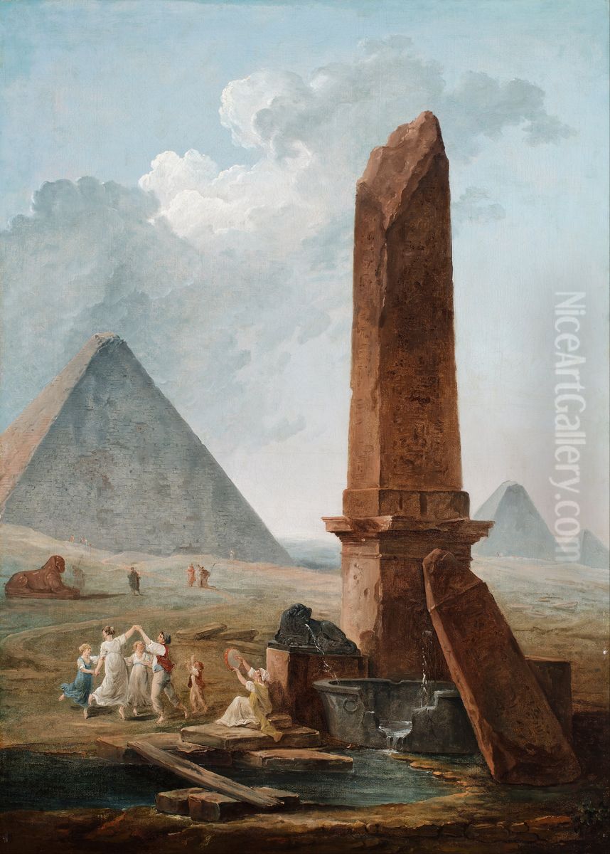 The Farandole Amidst Egyptian Monuments Oil Painting by Hubert Robert