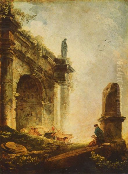 Antike Ruinen (Titus Bogen in Rom) Oil Painting by Hubert Robert