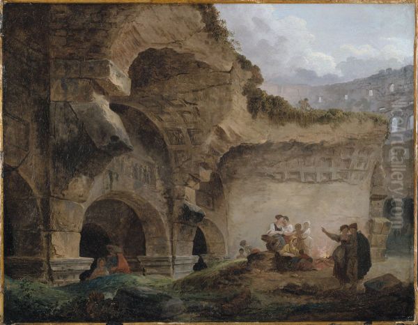 Washerwomen in the Ruins of the Colosseum Oil Painting by Hubert Robert