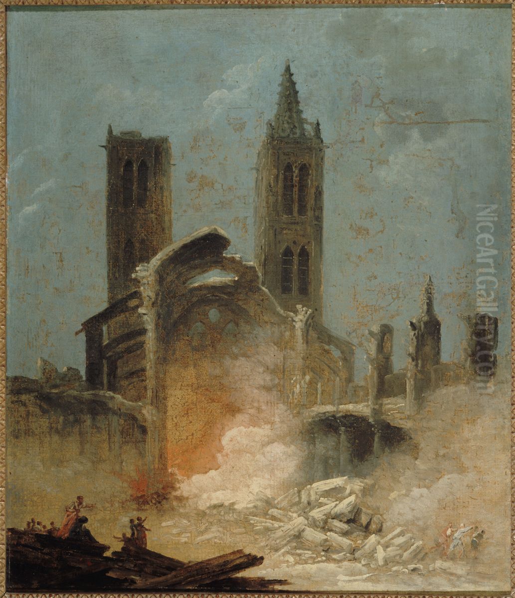 Demolition of Saint-Jean-en-Greve Oil Painting by Hubert Robert