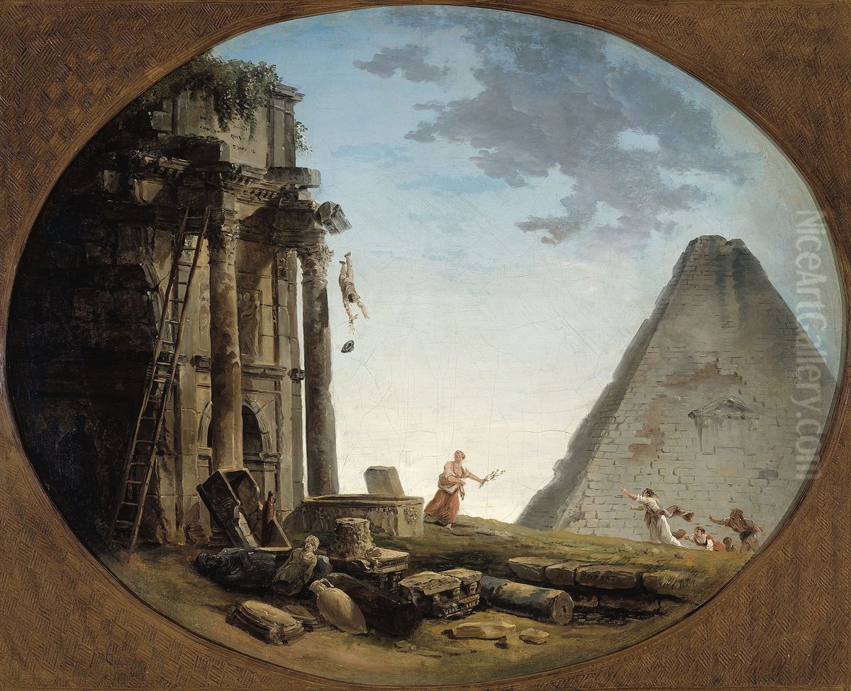 Landscape with Ancient Ruins Oil Painting by Hubert Robert