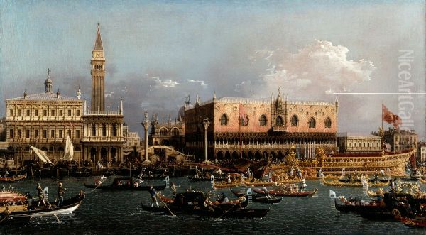 The Bucintoro at the Molo on Ascension Day Oil Painting by Canaletto
