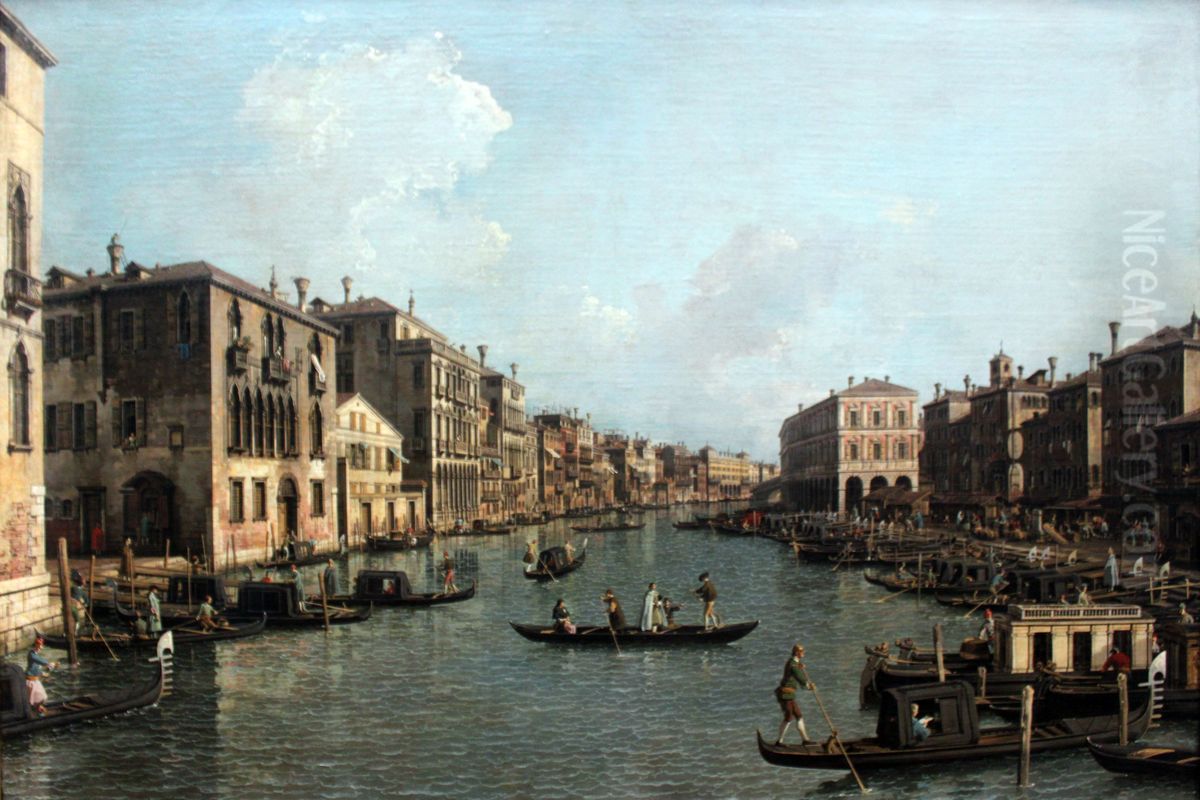 The Canal Grande with a View Southeast toward the Rialto Bridge Oil Painting by Canaletto