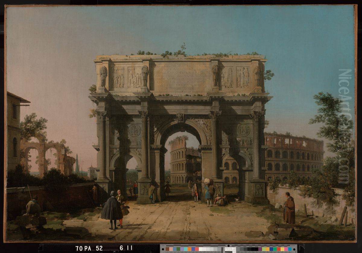 View of the Arch of Constantine with the Colosseum Oil Painting by Canaletto