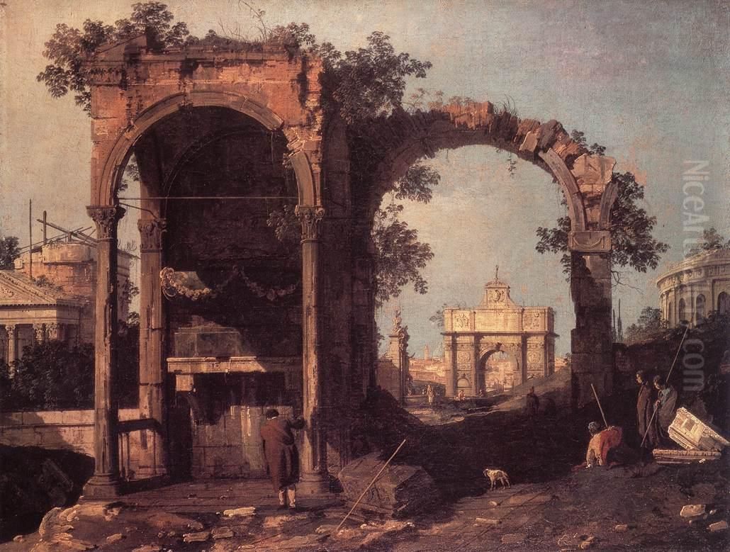 Capriccio: Ruins and Classic Buildings Oil Painting by Canaletto