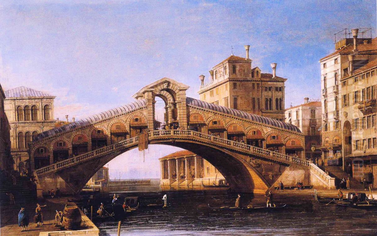 Capriccio_of_the_Rialto_Bridge_with_the_Lagoon_Beyond Oil Painting by Canaletto